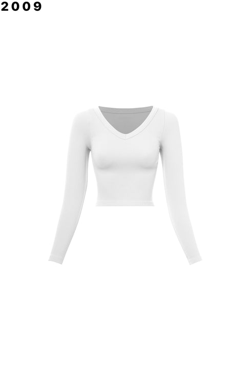V-NECK RIBBED LONG SLEEVE TOP